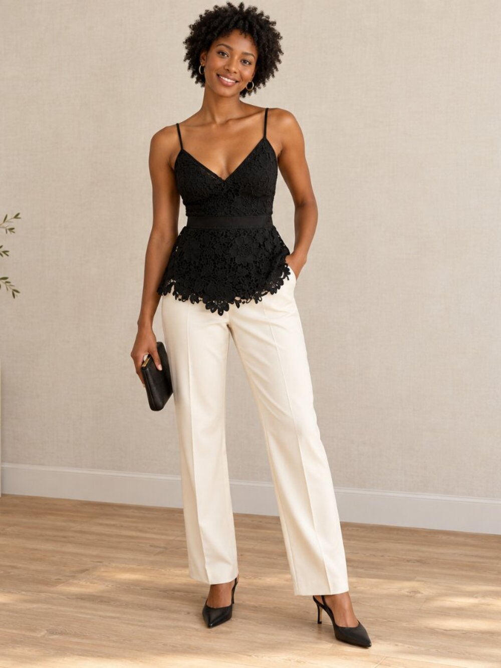 Kismet Black Textured Fabric Lace Top Camisole Y2K Smocked Back